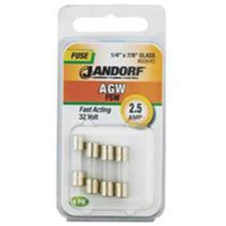 Jandorf Glass Fuse, AGW Series, Fast-Acting, 2.5A, 32V AC 3398047